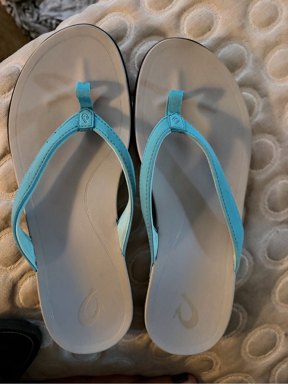 OluKai Women's Flip Flop Sandals in Aqua Strap with Light Gray Footbed